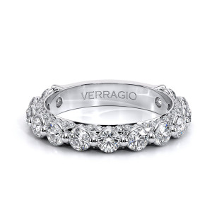Verragio Eterna-2023R-3-3Q 14 Karat eternity band, top view with round diamonds and pave side frame