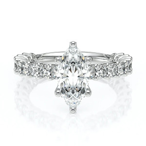 Verragio Lumino-801MQD4-25 14 Karat engagement ring, marquise engagement ring in white metal, top view with shared-prong diamond band