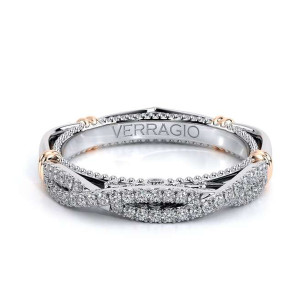 Verragio Parisian-106W Platinum wedding band, with twist design and rose tone wraps