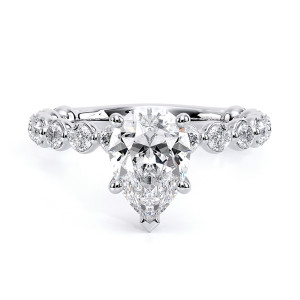 Verragio Renaissance-989PS25 14 Karat engagement ring, pear-shaped centre engagement ring in white metal, top view with diamond and bead band
