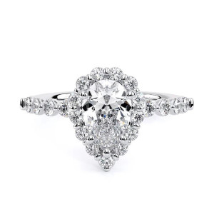 Verragio Renaissance-990PS20 14 Karat engagement ring, pear centre in scalloped halo, white metal, top view
