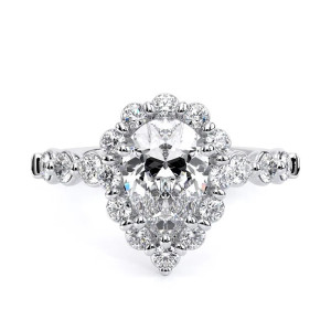 Verragio Renaissance-990PS25 14 Karat engagement ring, pear centre in scalloped halo, white metal, top view