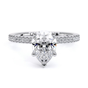 Verragio Renaissance-992PS13 14 Karat engagement ring, pear shaped engagement ring with pave band, top front view