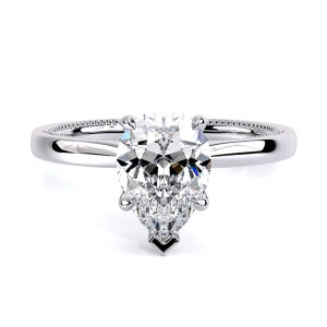 Verragio Renaissance-SOL301PS 14 Karat engagement ring, pear solitaire engagement ring in white metal, upright top front view