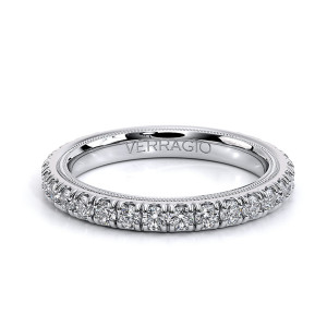 Verragio TR210W 18 Karat wedding band, top view of French set rounds in white metal