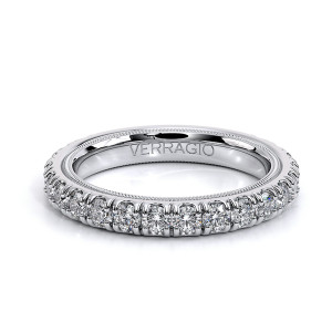 Verragio TR250W 14 Karat wedding band, top view of the French set round diamond row