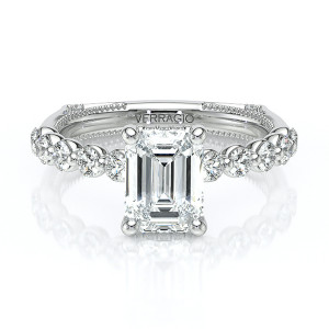 Verragio Vanguard-2201EM 14 Karat engagement ring, emerald cut diamond engagement ring, top view with bubble band shank