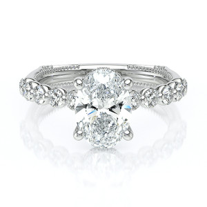 Verragio Vanguard-2201OV 14 Karat engagement ring, oval diamond engagement ring, top view with bubble band shank