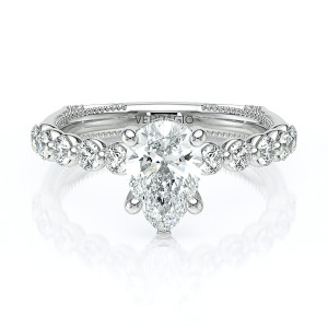 Verragio Vanguard-2201PS 14 Karat engagement ring, pear shaped diamond engagement ring, top view with bubble band shank