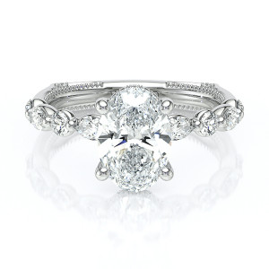 Verragio Vanguard-2202OV25 14 Karat engagement ring, oval diamond engagement ring, top view with round and marquise band