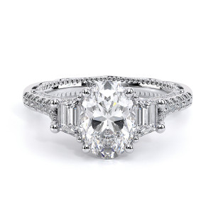 Verragio Venetian-5086OV 14 Karat engagement ring, top view, oval centre with trapezoid side stones in white metal