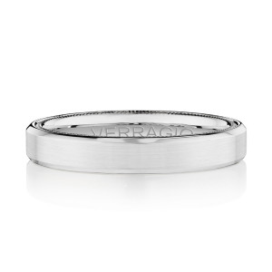 Verragio VW-4002 Platinum men's wedding band, top view showing satin finish and polished beveled edges