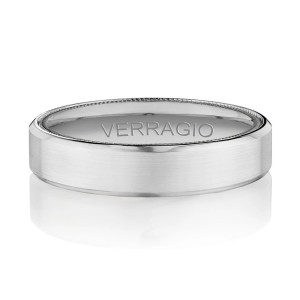 Verragio VW-5021 18 Karat men's wedding band, angled view showing the satin face and polished bevelled edges