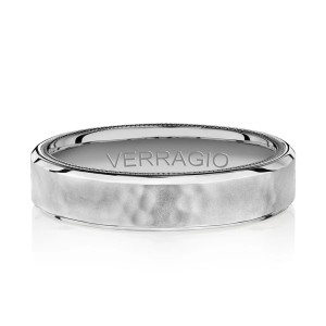 Verragio VW-5023 14 Karat men's wedding band, top view showing beveled edges in white metal