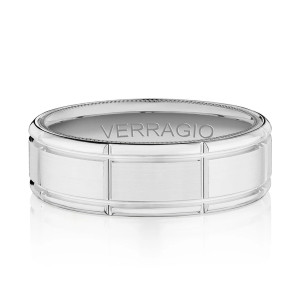 Verragio VW-7011 Platinum men's wedding band, front view of the grid panel design