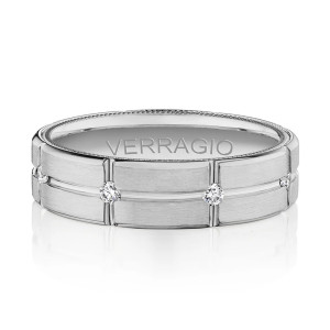 Verragio VWD-6927 Platinum men's wedding band, with flush set diamonds, top view lying flat