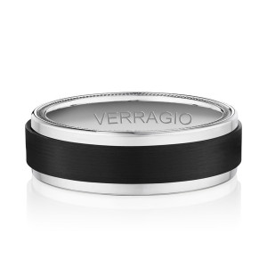 Verragio VWFX-7501 18 Karat men's wedding band, top view of dark brushed center and white metal edges