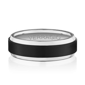 Verragio VWFX-7502 18 Karat men's wedding band, with black brushed center, top view