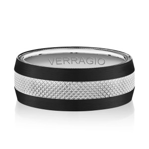 Verragio VWFX-8506 18 Karat men's wedding band, with knurled center and black edges