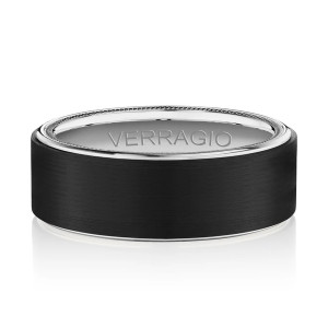 Verragio VWFX-8507 14 Karat men's wedding band, top view with matte black exterior and white metal interior