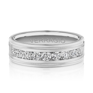 Verragio VWRD-7701-3 14 Karat men's wedding band, top view of channel set rounds
