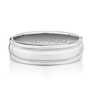 Verragio VWS-201-6 14 Karat men's wedding band, top view with polished domed center and beaded rows