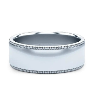 Verragio VWS-209-8 14 Karat men's wedding band, front view of the flat face and beaded edges