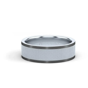 Verragio VWS-216-7 14 Karat men's wedding band, front view showing the crosshatch textured center