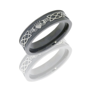 Lashbrook Z6FCLADDAGHCELTIC/SILVERTOP BEAD BLACK-SATIN SILVER Zirconium Wedding Ring or Band