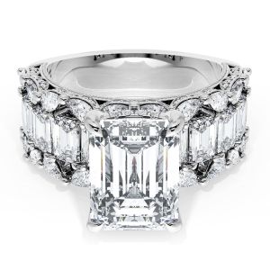 23EC11X812W top view, emerald cut center on a wide all diamond band with step cut and round stones