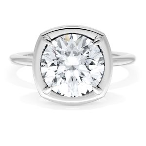 40417CURD9 Platinum top view, round brilliant stone inside cushion shaped white metal frame