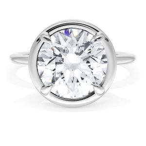 40417RD10W ring, top view of round brilliant center inside a polished circular frame on a plain band