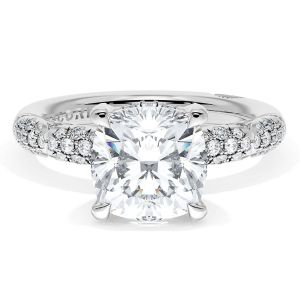 4063CU812 Platinum top view, cushion cut center with pave leaf stations along a white metal band
