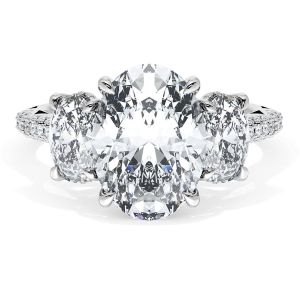 40827OV11X834W ring, top view of three stone design with oval center and oval side diamonds