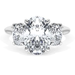 41127OV11X8W top view, oval center stone with oval diamond side stones on a polished band