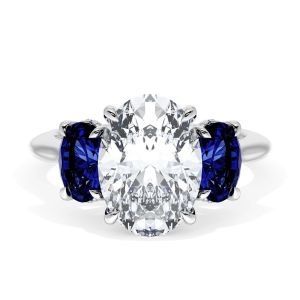 41127OV11X8BS Platinum top view, oval center with blue oval sapphire side stones in white metal