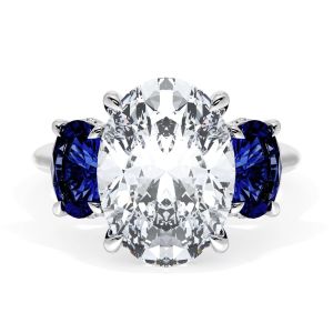 41227OV13X95BS Platinum top view, large oval center with oval blue sapphire side stones in white metal