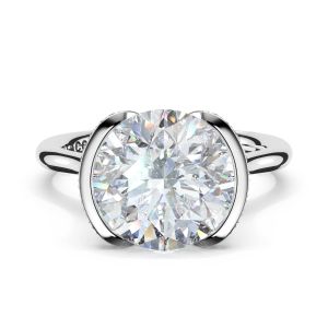 42925RD10W white gold ring top view, round brilliant center held by crescent half bezel arms with pave edges