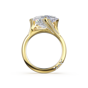 453OV17X9LDY profile view showing flared gold supports with pave ribbons and hidden shank diamonds