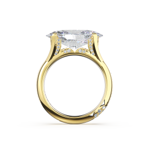 454OV155X8LDY profile view of flared pave columns and gallery arch under the oval diamond
