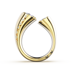 458OVY profile view of the sweeping open yellow gold silhouette with accent stones along one shoulder