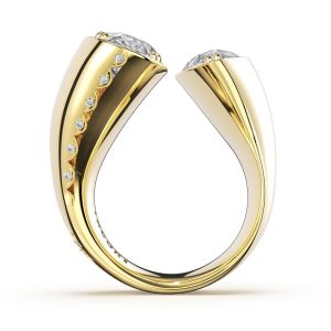 497PSLDY profile view, sculpted yellow gold horns each topped by a pear diamond with scalloped diamond detail