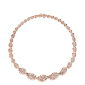 Tacori FN909FPK16 14 Karat Rose Gold, full view of the petal link collar with graduated pave petals across the front