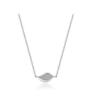 Tacori FN91118 18 Karat White Gold, front view of the leaf shaped petal pendant filled with pave diamonds on a fine cable chain