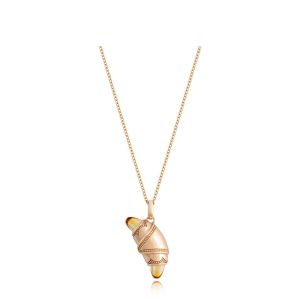 Tacori FN948CITFPK18 14 Karat Rose Gold, full view of the crescent cookie pendant on a rose gold cable chain with citrine tips