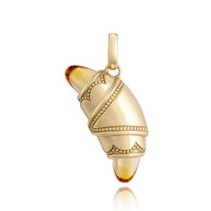 Tacori FN948CITFY 14 Karat Yellow Gold, angled view of the crescent cookie charm wrapping a golden citrine cone with beaded milgrain bands