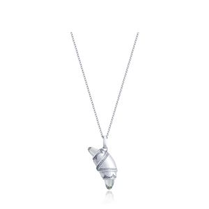 Tacori FN948WTFW18 14 Karat White Gold, front view of the crescent cookie pendant on a fine cable chain with a colourless topaz point