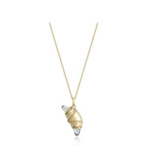 Tacori FN948WTFY18 14 Karat Yellow Gold, front view of the crescent cookie pendant on a fine cable chain with a colourless topaz point