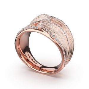 Tacori FR917FPK 14 Karat Rose Gold, angled view of the sculpted double petal band with wrapped strand texture and pave lines