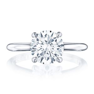 HT2580RD Platinum top view, round brilliant solitaire on plain white metal band